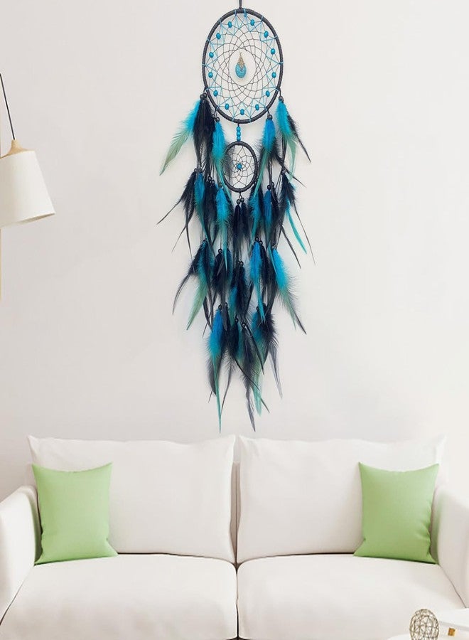 SOYUZU Black and Blue Dream Catcher Wall Decor Feather Dream Catchers with Pendant Handmade Dreamcatcher Wall Hanging Ornament for Bedroom Living Room Home Decor - Image 5